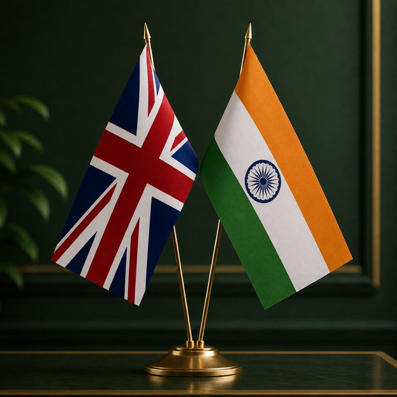 UK and Indian flags representing the UK-India Comprehensive Economic and Trade Agreement and the staged reduction of Indian tariffs on UK whisky and gin